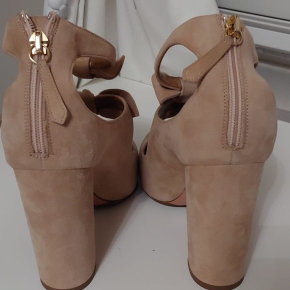 Authentic designer Aquazzura Sandy Pump Block Heel Suede Bows tan beige  7.5 - Picture 7 of 10